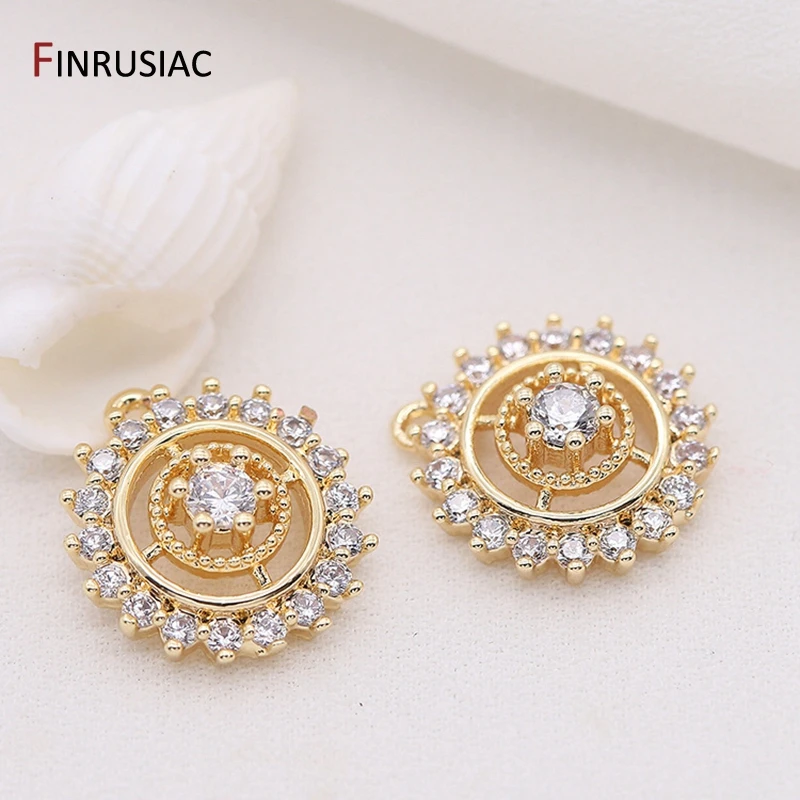 Jewellery Making Supplies 14k Gold Plated Zircon Round Pendant Components For DIY Making Earrings Charms Findings