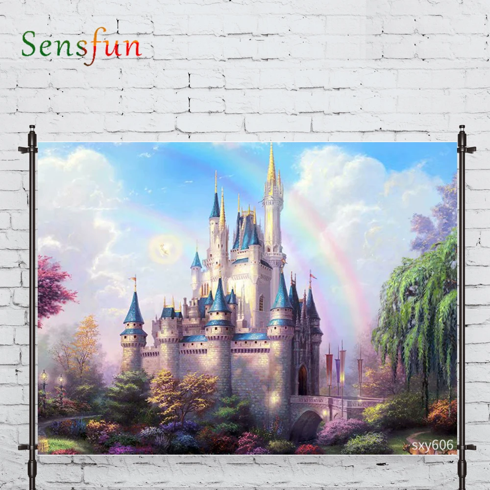 LEVOO New Photo Backdrop Castle Rainbow Cloud Dream Cartoon Background Nature Photocall Photo Studio Shoot Prop