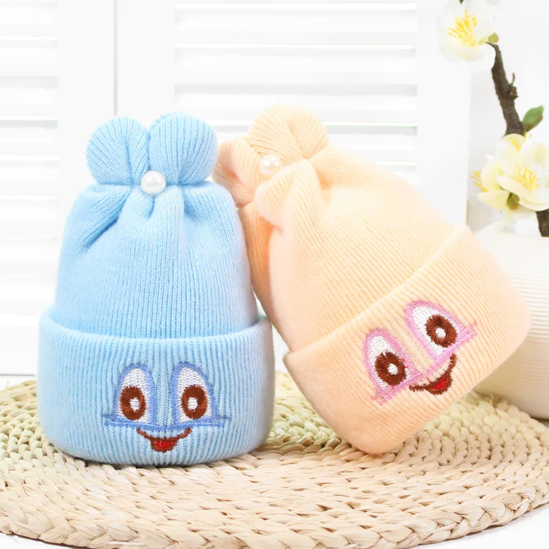 2020 Baby Stuff Accessories Baby Soft Turban Newborn Hat Lovely Winter Warm Beanie Crochet Knit Embroidery Patch Cap