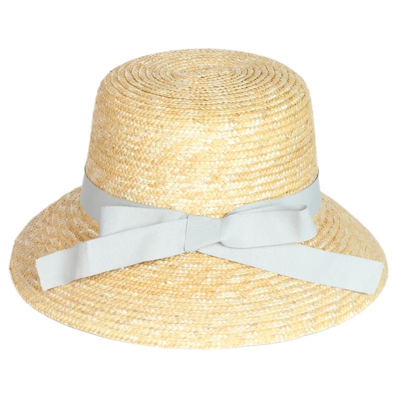 Hot Sale Luxury Women Straw Grass Wide Brim Lady Summer  Straw Bucket Hats with Ribbon Bowknot Wholesale