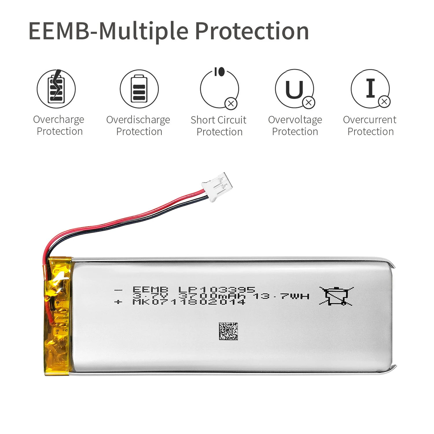 EEMB LP103395 3.7V 3700mAh Rechargeable Lipo Battery for Keyboard Speaker Replacement High Capacity Lithium Polymer 4-Pack