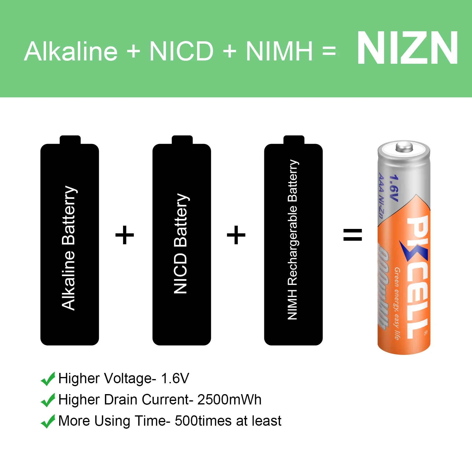 8PCS PKCELL AAA 900mWh battery 1.6V NIZN Rechargeable batteries aaa ni-zn recharge with 2PC AAA/AA battery case /BOX for toys