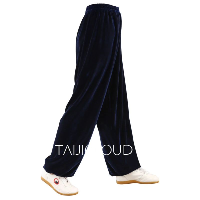 Tai Chi Pants with Gold Velvet for Men and Women, Thickened Lantern Pants, Martial Arts Practice Wear, Autumn and Winter