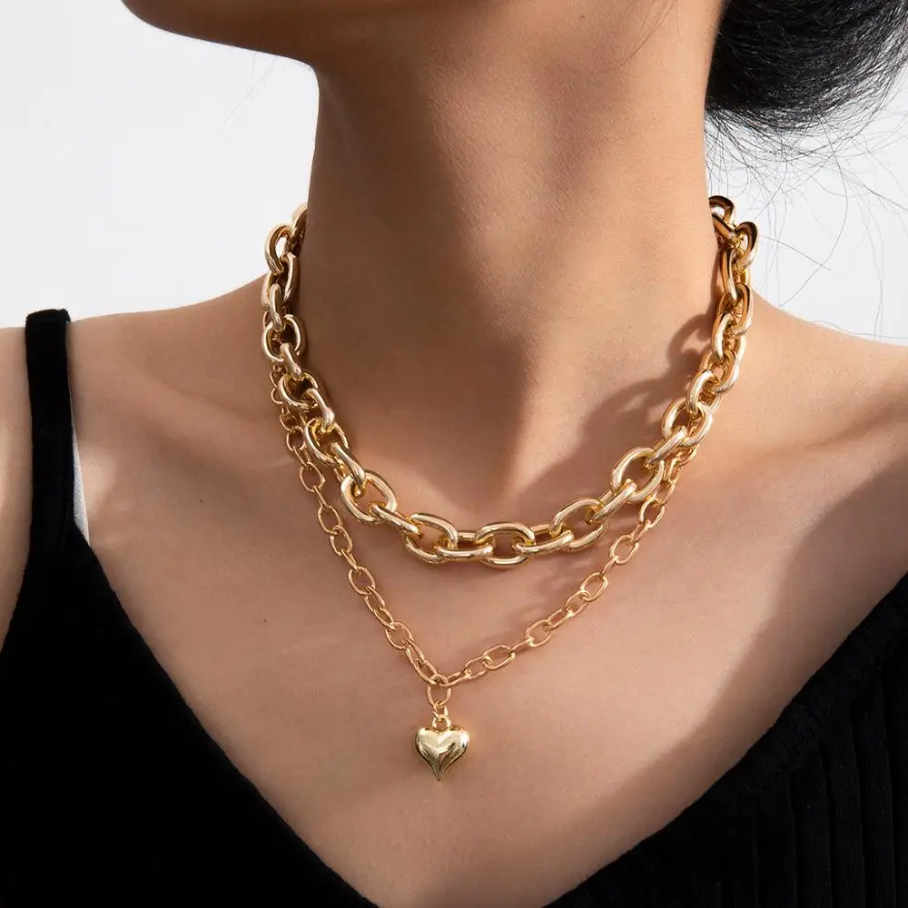 

Multilayer O-word Cross Chain Clavicle Necklace Men's Retro Punk Style Gold Color Metal Love Pendant Necklaces Women's Jewelry
