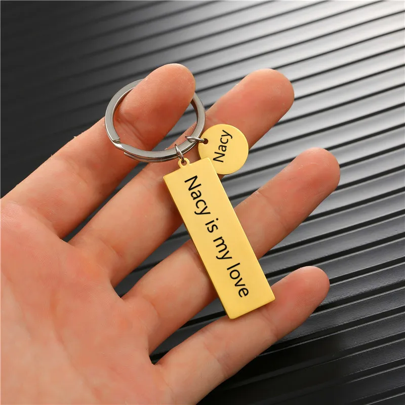 

Custom Text/Name/Date/Letter Personalized Keychain Stainless Steel Engraved DIY Couple Keyring For Women Men Anniversary Gifts