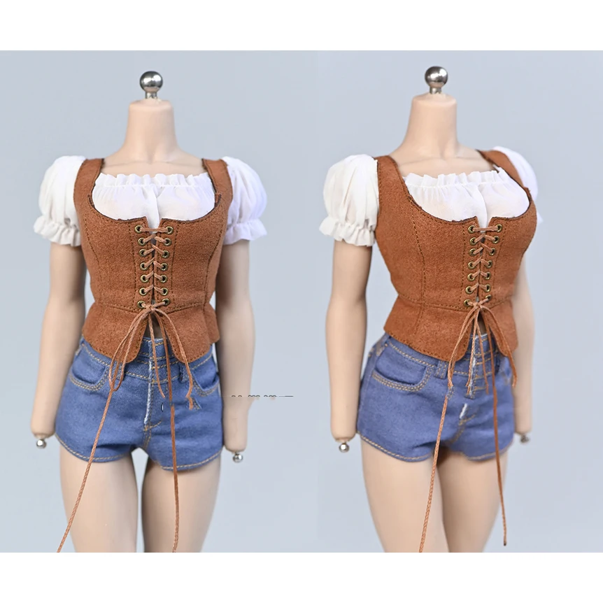 

1/6 Female Soldiers Retro Vest Palace Chest Strap Drawstring Suede Model Accessories for 12 inch Figure Doll Model