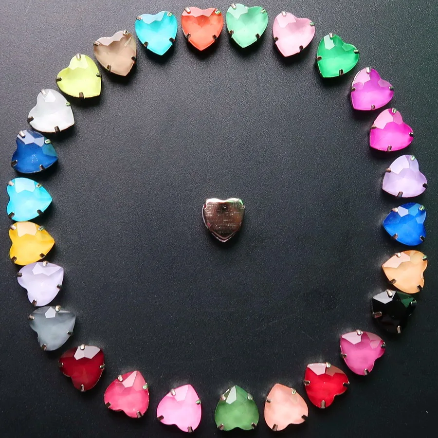 Herzförmige 20 Stück/Packung 10mm Silber Krallenfassungen Jelly Candy Glas Kristall Aufnähbare Strassperlen für Hochzeitskleider, Taschen, Schuhe, DIY-Verzierungen – Detail 3