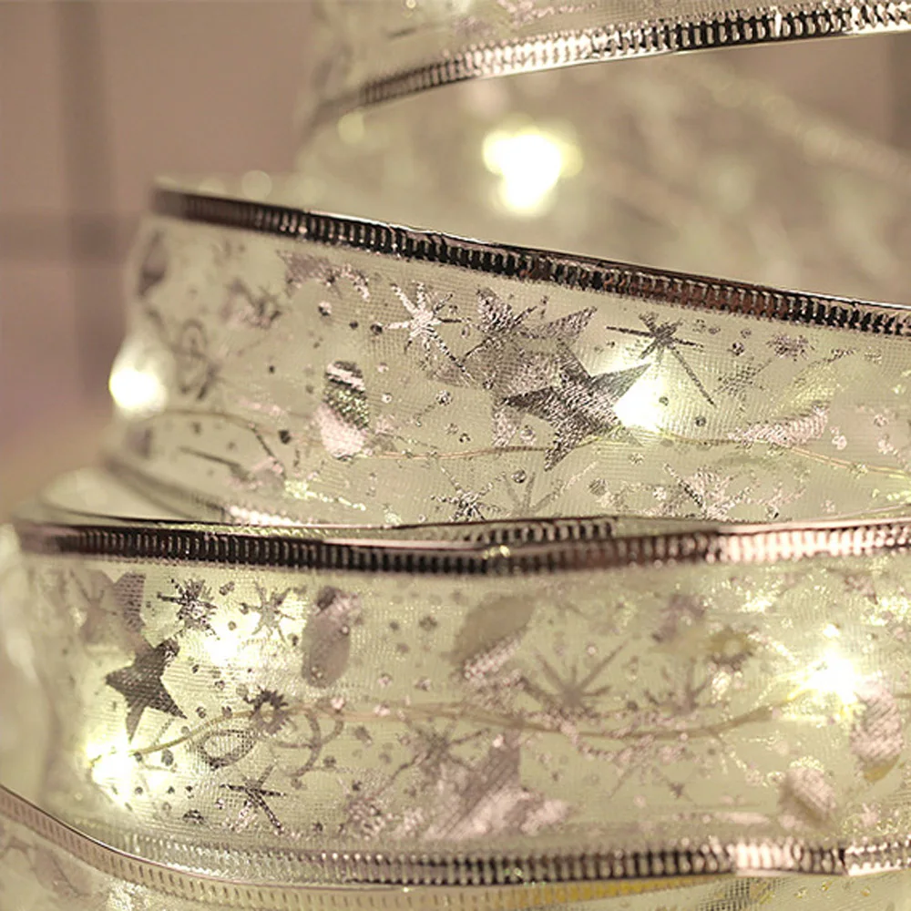 4M 40 LED Battery Operated Fairy String Lights Ribbon Christmas Lights Party Xmas Tree Decoration Gift Packing Ribbon Bow Lights