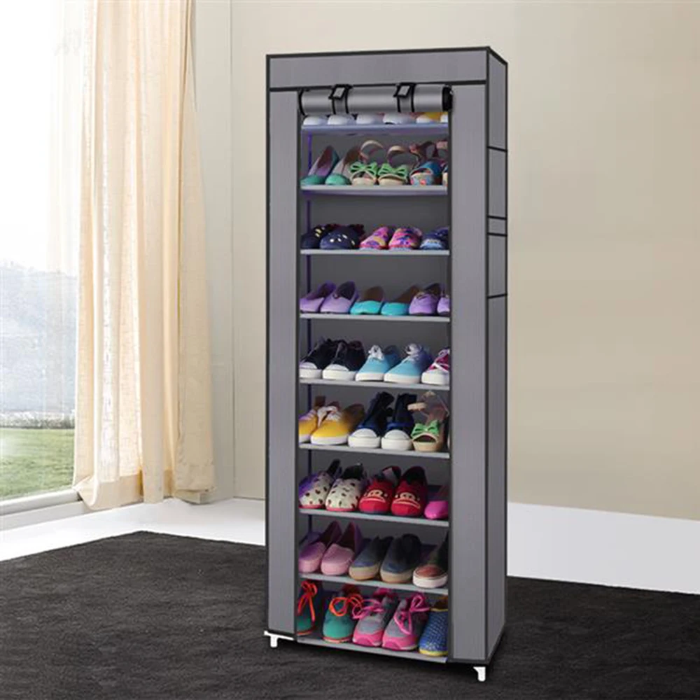 Six Colors 10-Layers 9 Lattices Shoe Rack Non-woven Fabric  Tower Shoe Organizer Storage Cabinet for Shoes Saving Space Shelving