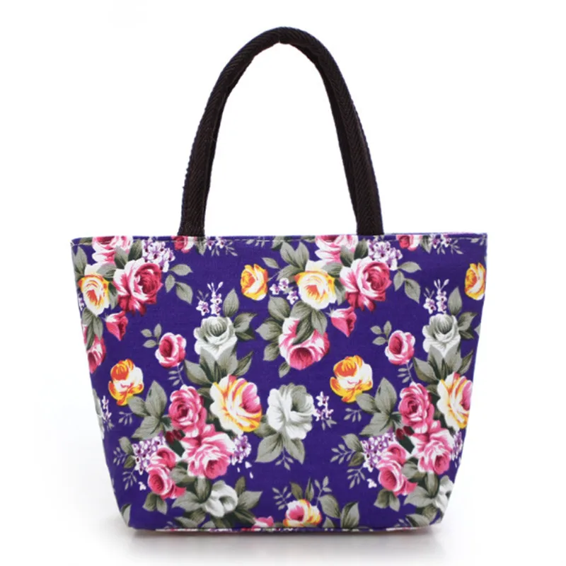 Mini bolsa de lona portátil para mulheres, impressão de flores, viagens de compras, sacola reutilizável, lancheira, dropship quente, novo, verão, 2022