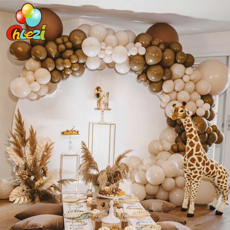 136Pcs Coffee Skin Color Balloons Garland Arch Kit Khaki Brown Latex Globos Baby Shower Backdrop Wedding Birthday Party Decor