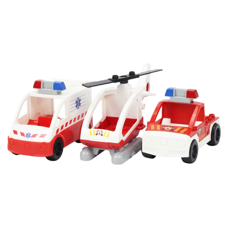 Traffic Signs Transport Car Trailer Ambulance Police Big Building Blocks Assemble Parts Bricks Educational Toys Children Gifts