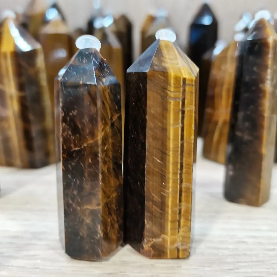 Natural yellow tiger eye quartz crystal pillar point column Sceptres rough stone point ore energy healing mineral specimens