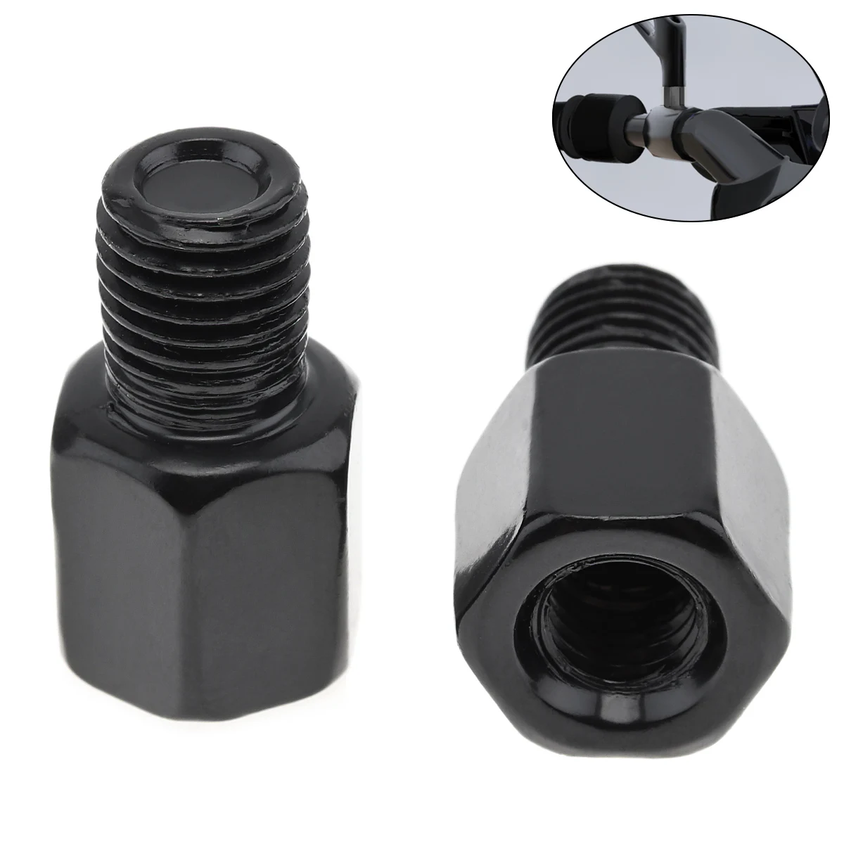 Adaptador Espelho Retrovisor de Motocicleta, M8, M10, 10mm, 8mm, Preto Universal, Parafuso para Moto, Aço, Metal, 2Pcs