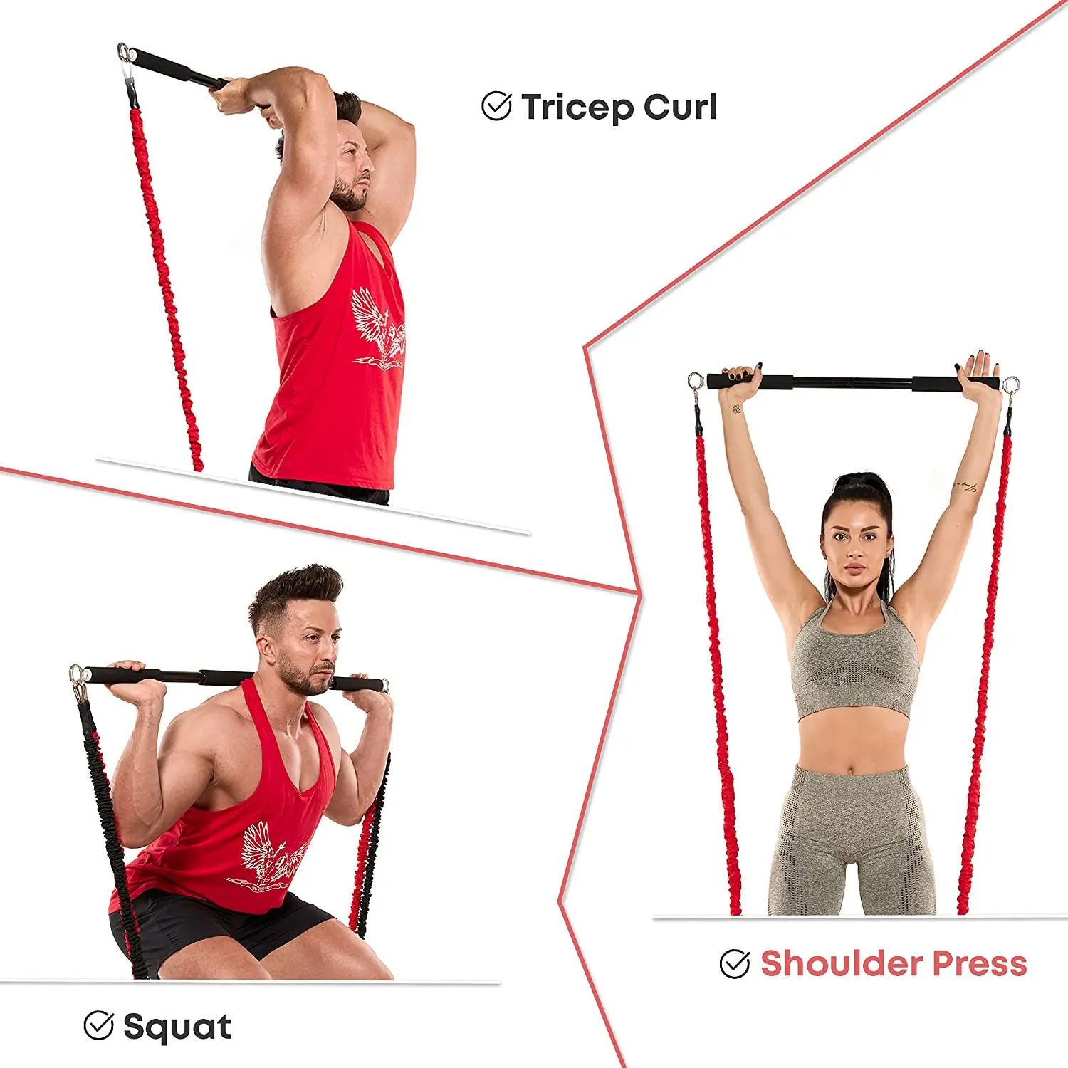 Workout Bar Fits All Resistance Bands with Clip Portable Resistance Bands Exercise Bar for Fitness Home Gym Workout Full Body