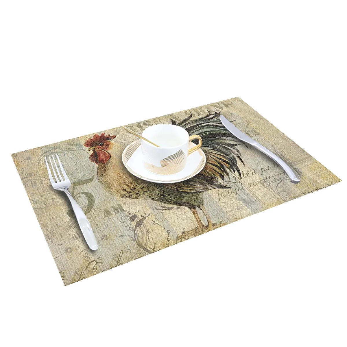 4/6pcs Set Table Mats Rooster On Retro Background Printed Table Napkin Kitchen Accessories Home Party Decorative Placemats