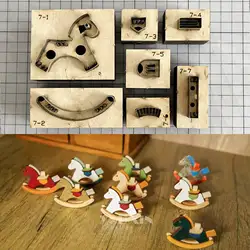 7pcs Rocking Horse Embossing Wooden Mold Cutting Dies for Leather Cut Stencil Template Leathercraft Making Tool Craft Supplies