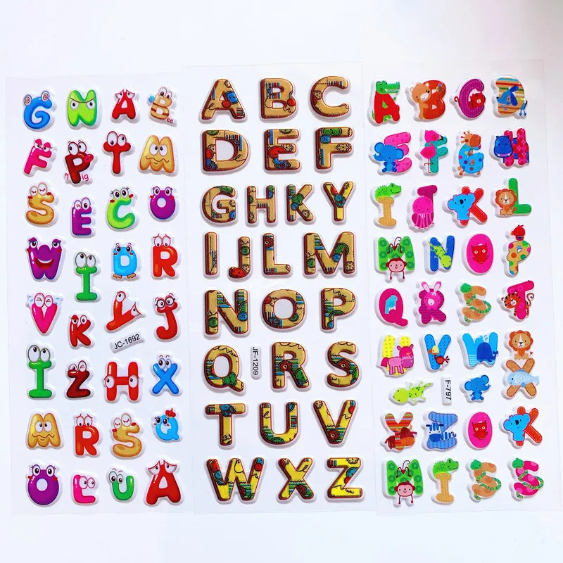 6 Blatt Kinderaufkleber 3D Puffy Bulk Cartoon Englische Alphabet Buchstaben Zahlen Aufkleber Lernspielzeug für Mädchen Jungen GYH – Detail 5