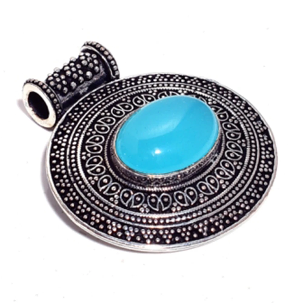 Genuine Blue Chalcedony  Pendant