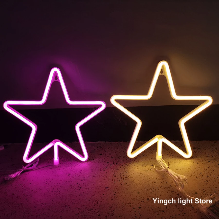 Star Shape LED Neon Sign Lights Sky Modeing Lamp Nightlight Ornaments for Wall Art Child Room Party Holiday USB & Battery Box