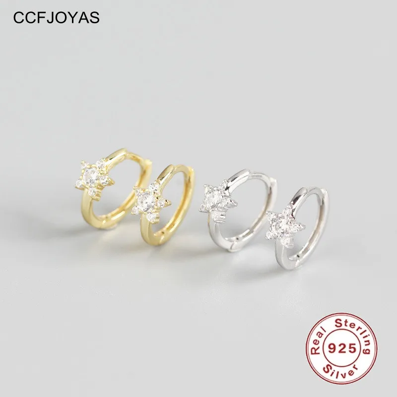 

CCFJOYAS 8.5mm 925 Sterling Silver Five-pointed Star Small Hoop Earrings for Women Minimalist Geometric Star White Zircon Earing