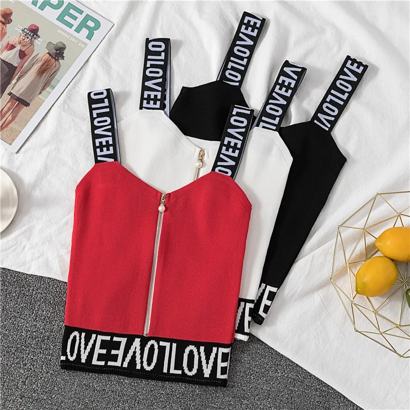 2021 Women's Cotton Underwear Tube Tops Sexy Letter Top Fashion Zipper Splicing Tank Up Female Short Top Sexy Lingerie Crop Tops