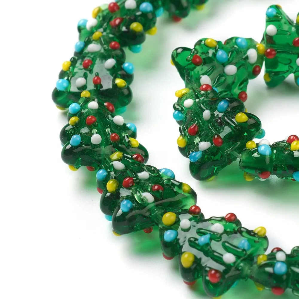 20pcs Handmade Lampwork Christmas Tree Beads for jewelry making DIY Bracelet Necklace Crafts Decor, Hole: 2mm