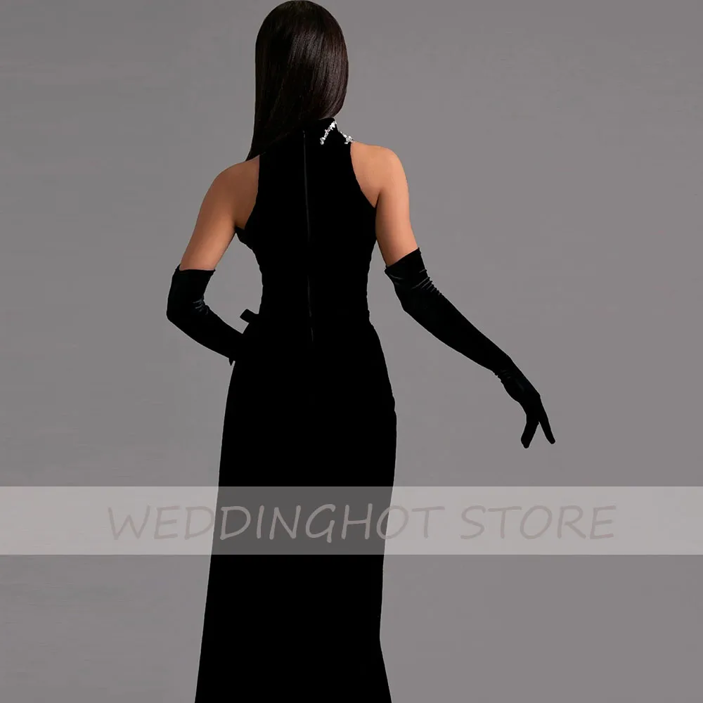 Beading Mermaid Evening Dresses 2023 Luxury Sexy Black O-Neck Ball Gowns Elegant Side Split Satin Party Dress robes de soirée