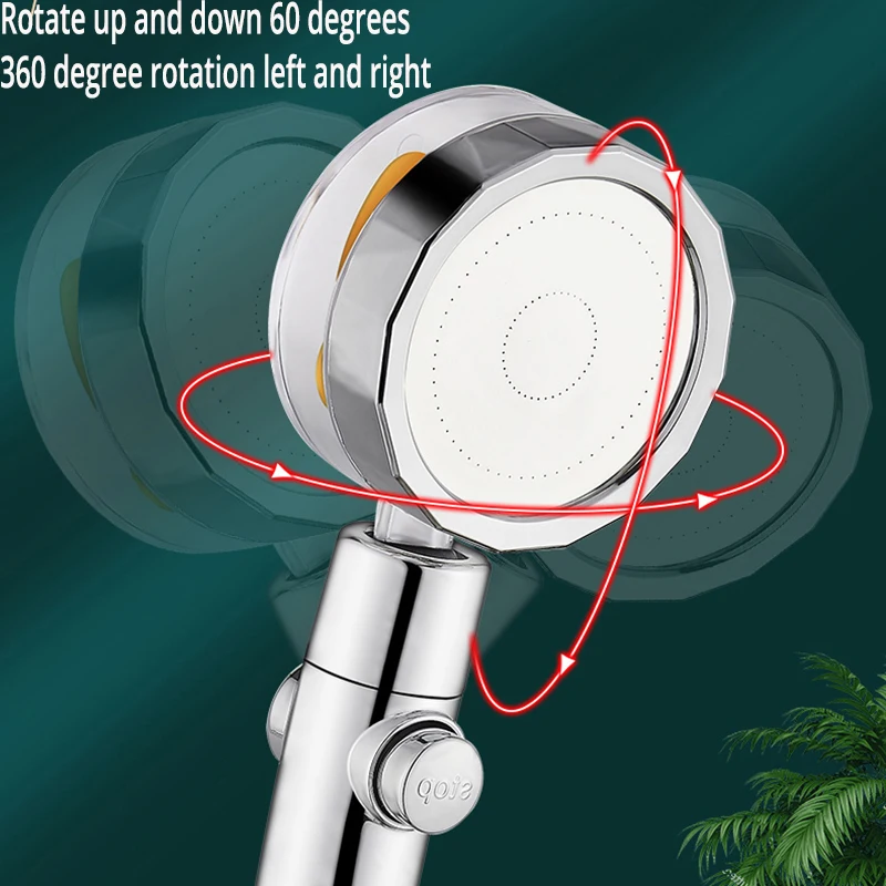 Pommeau de douche à ventilateur turbo à effet pluie, buse de pulvérisation turbocompressée, rotation à 360 °, haute pression, économie d\'eau,