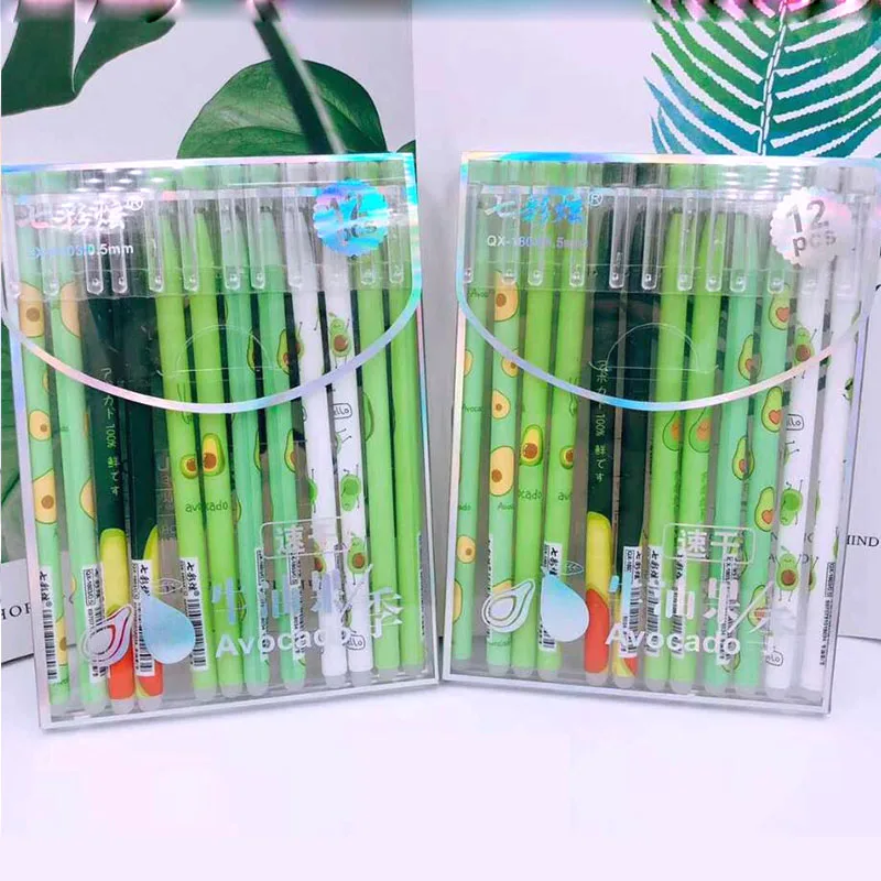 60 pcs/lot Fresh Avocado Daisy Gel Pen Set Kawaii 0.5mm Black Ink Neutral Pens Promotional Gift Stationery School Supplies