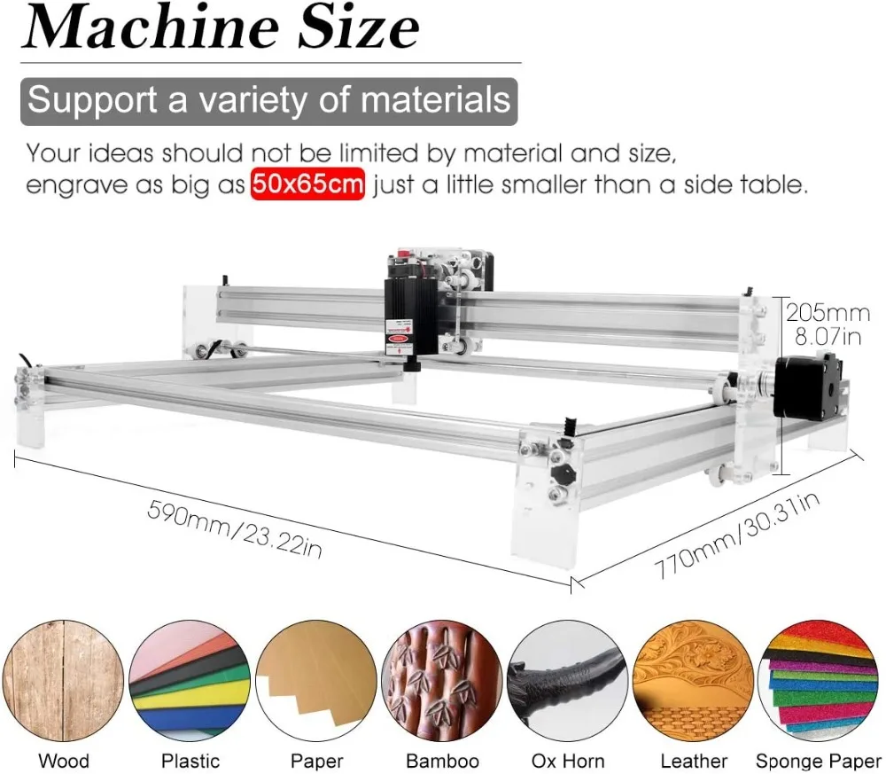 Imagem -02 - Gravador a Laser Cnc com Controle Ttl Máquina de Gravura Carving Metal Cutting Mdf Madeira Router Área de Trabalho 65x50cm 6550 20w Pmw