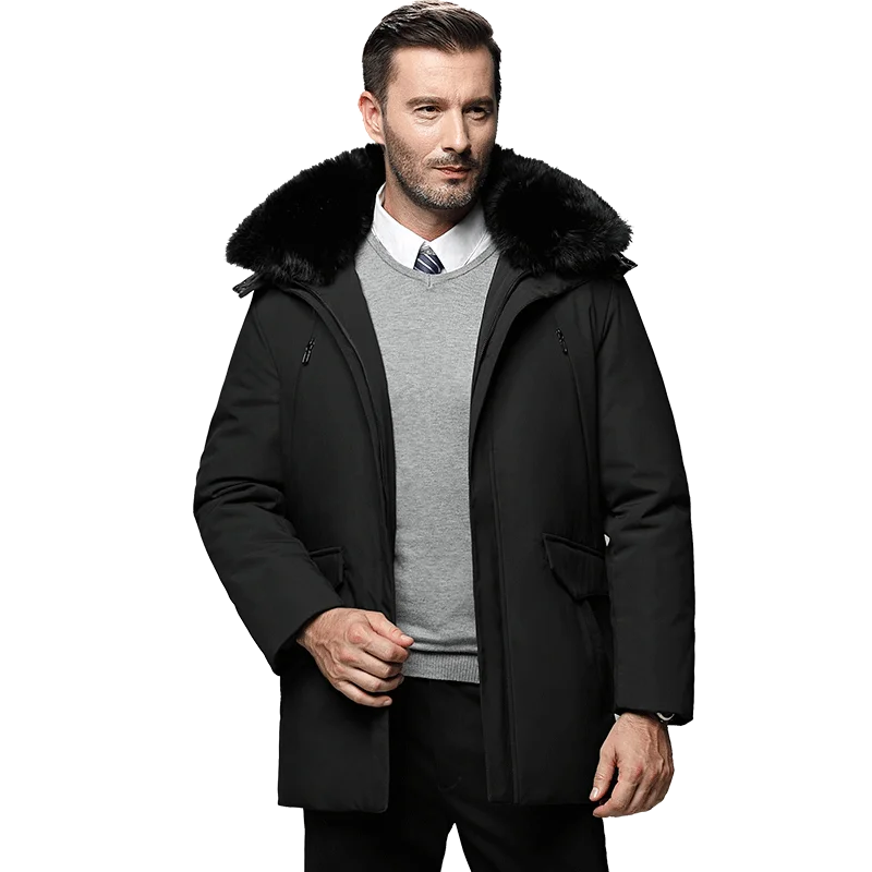 New Russia winter men jacket brand white duck down jacket men fur collar doudoune homme casual business men\'s long coat 4XL