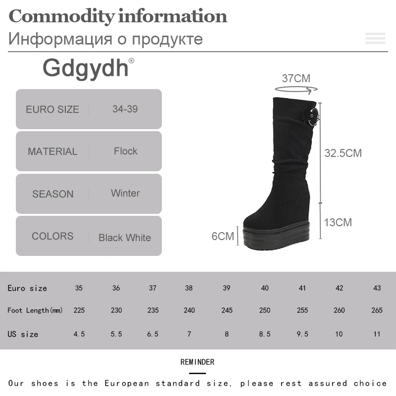 Gdgydh Thick Sole Height Increased Tube Boots Women Fashion Buckle Strap European and American Platform Shoes Woman Knee High