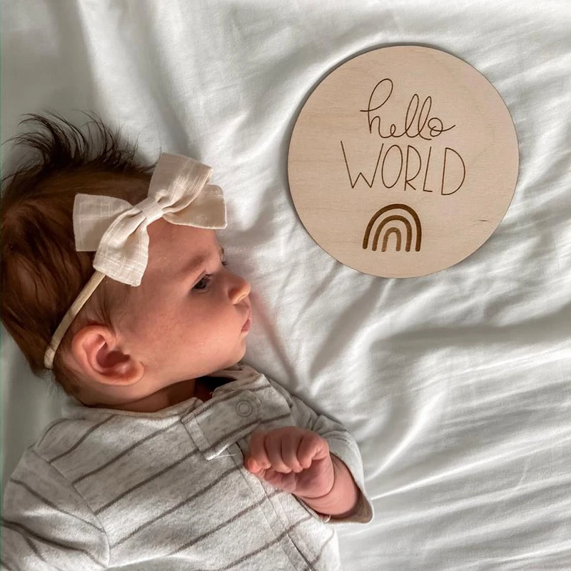 I'm here /hello world rainbow newborn baby wood sign Baby nursery decor milestone markers