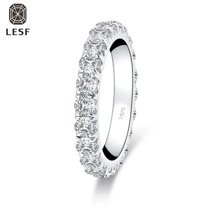 

LESF 925 Sterling Silver Complete Eternity Ring 3.0mm Round Cut Simulated Diamond Engagement Wedding Ring