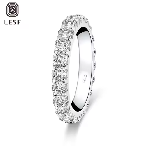 LESF 925 Sterling Silver Complete Eternity Ring 3.0mm Round Cut Simulated Diamond Engagement Wedding Ring