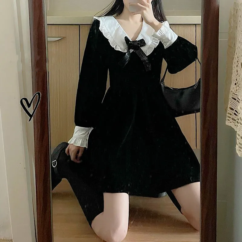 

Black Gothic Dress Women Elegant Retro Japanese Style Party Mini Dress Female High Street Casual Kawaii Korean Dress Women 2020