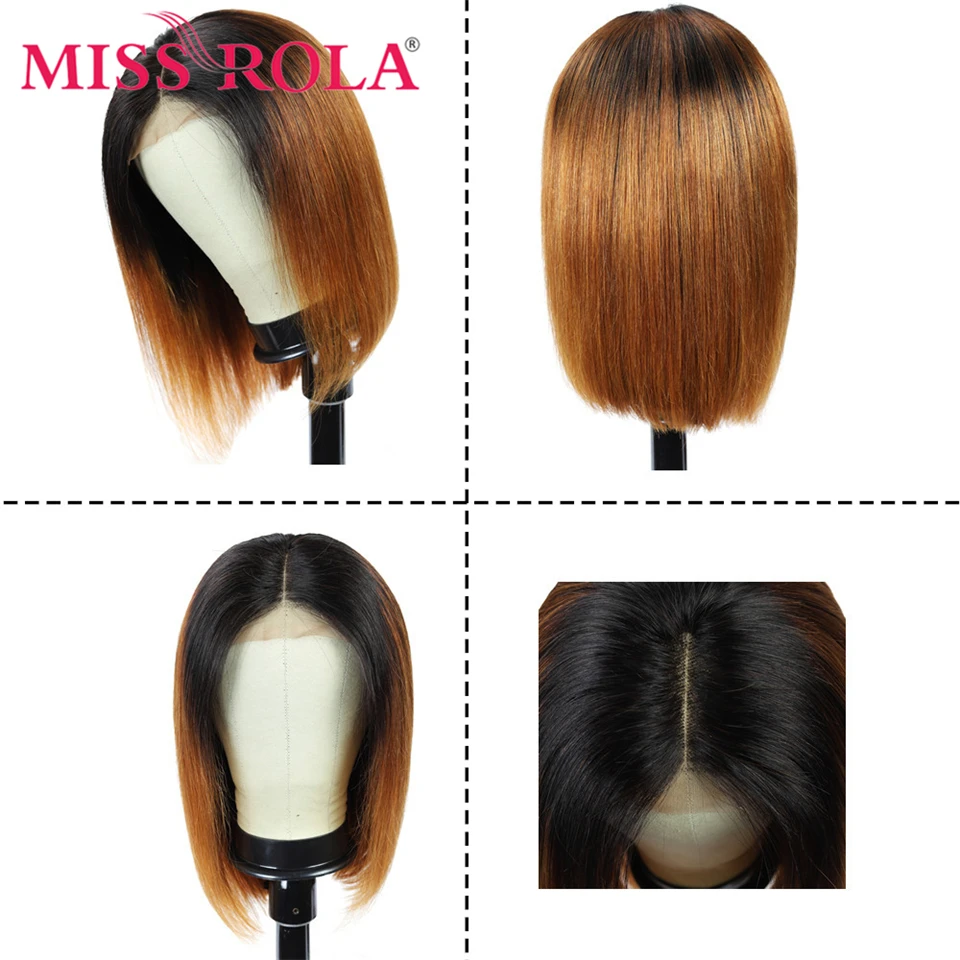 MISS ROLA − Perruque brésilienne naturelle, avec bonnet en dentelle, cheveux de qualité remy, courts, lisses, 4x4, densité 180%, 1B30 1B99J 1B27 99J