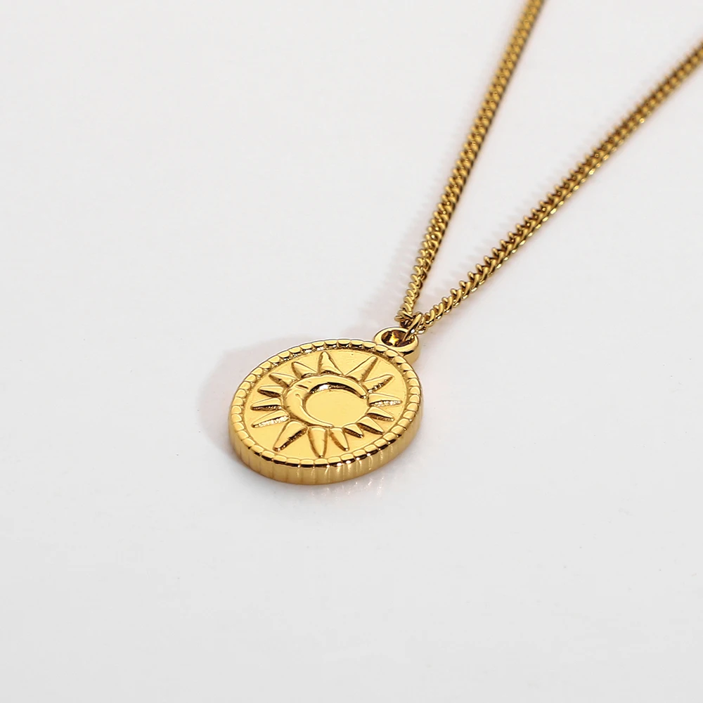 Dancy Fairy Waterproof Jewelry PVD Gold Plated Stainless Steel Starburst Oval Pendant Necklace for Women Trendy Jewelry Gift