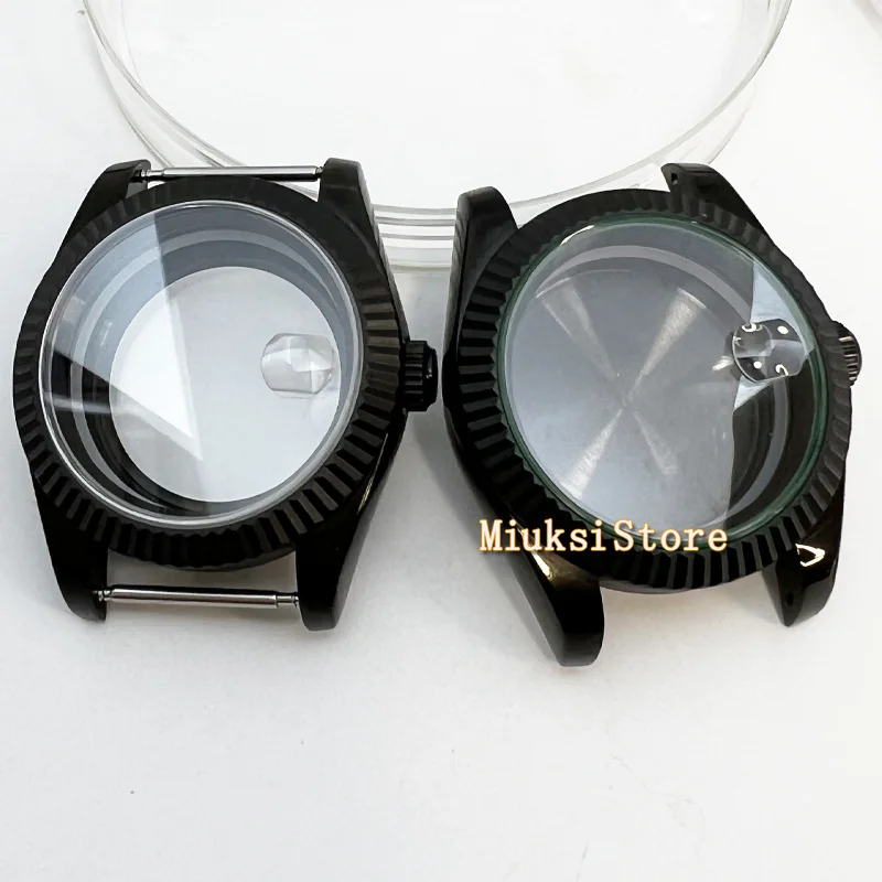 36mm/40mm balck pvd case Fit NH35 NH36 ETA2824 PT5000 MIYOTA82 DG2813 ST1612 Sapphire Glass Fluted Bezel Solid/Glass Back