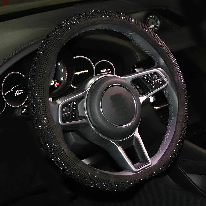 Universal D-typ Strass Auto Lenkrad Abdeckung Diamant Auto Bling Zubehör Innen für Frauen Mädchen Auto Dekoration – Detail 3