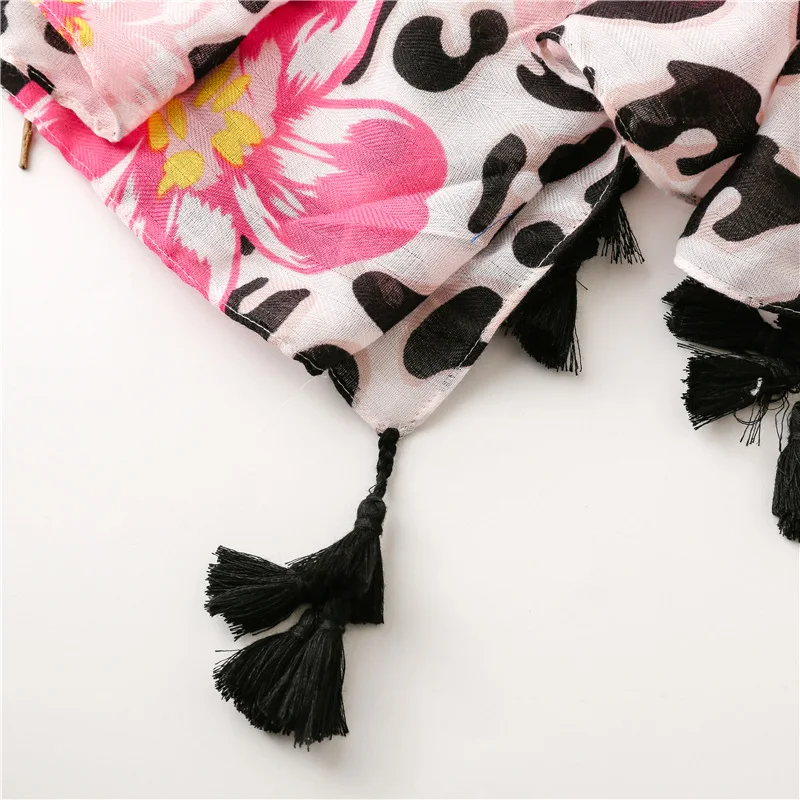 Fashion Women Spring Autumn Viscose Scarf Shawl Lovely Leopard Floral Tassel Pashmina Stole Wrap Echarpe Foulards Muslim Hijab