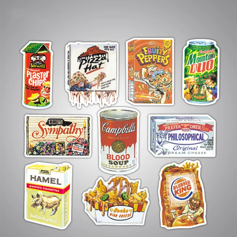 10/30/50 PCS spoof packaging snacks graffiti waterproof tide brand suitcase laptop skateboard waterproof stickers wholesale