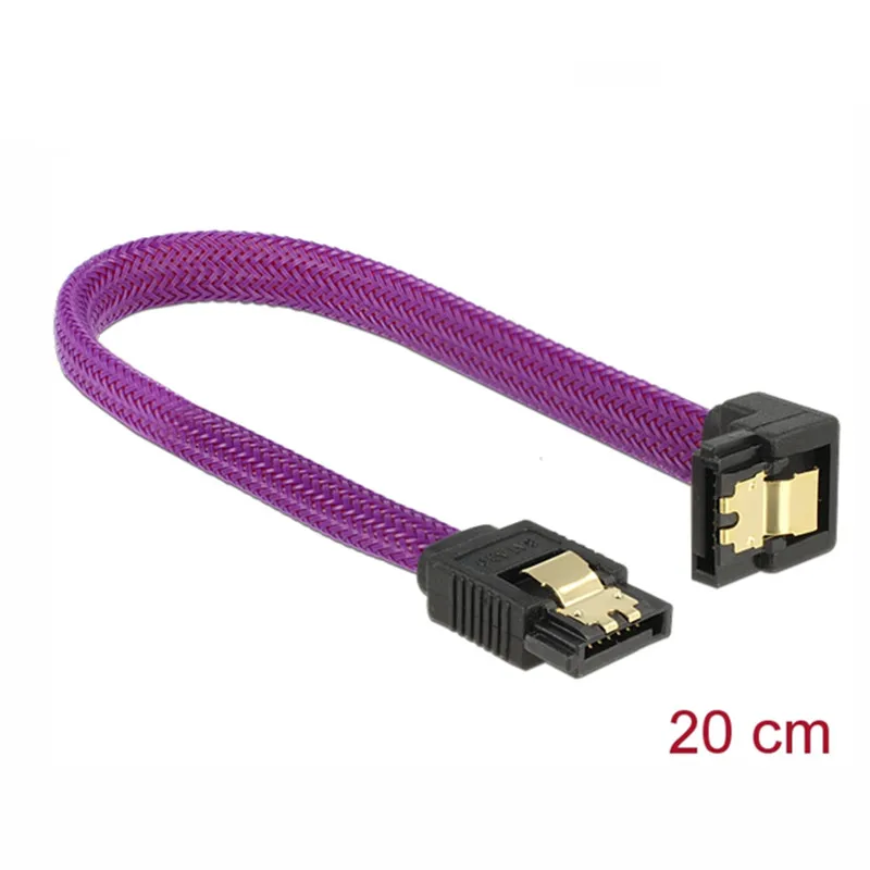 Angled SATA 3.0 7-Pin Data Cable 6 Gb/s with Colored Nylon Sleeve SSD HDD Hard Disk Cable Vertically Downwards