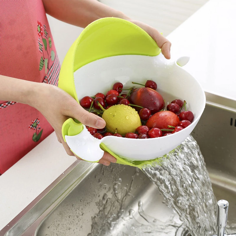 

Rotating Drain Basket Creative Home Vegetable and Fruit Basket Kitchen Supplies Double-Layer Plastic Fruit Food Washing Basin