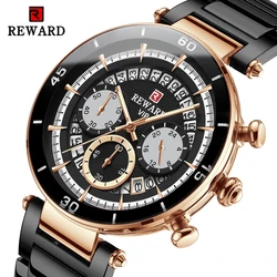 REWARD Men Watches Top Brand Luxury Waterproof Quartz Wristwatch Clock Male Black Stainless Steel Strap Relogio Masculino