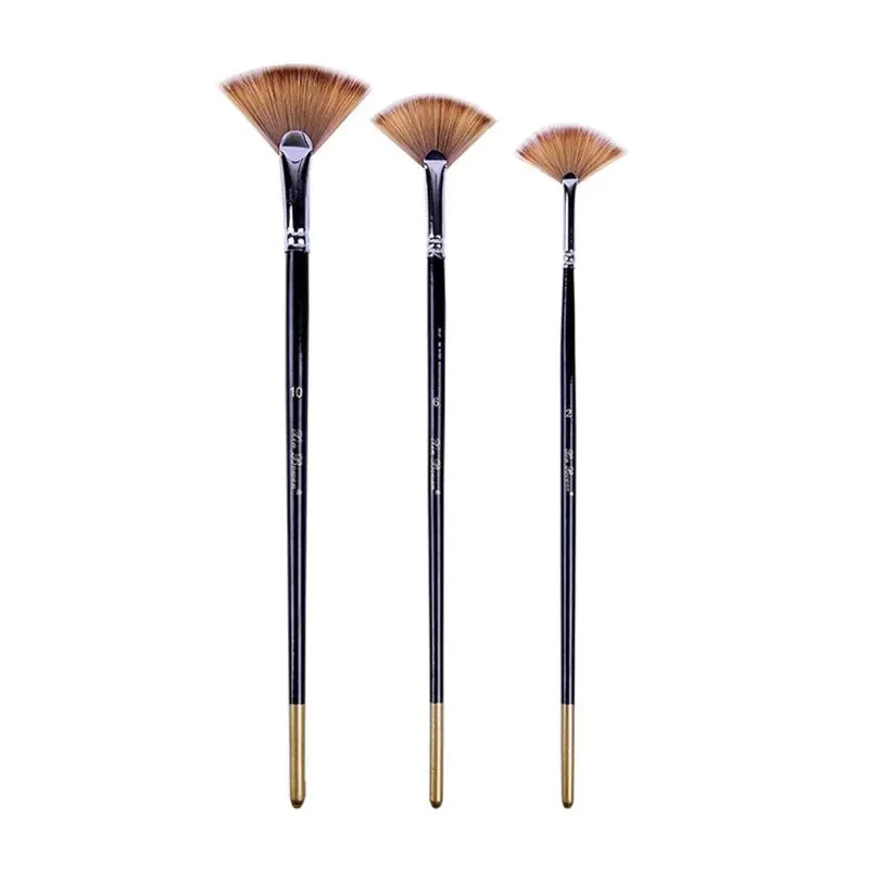 3Pcs Fan-shaped Watercolor Paint Brushes Set Nylon Hair Rod Oil Acrylic Painting Brush Pen Art Supplies