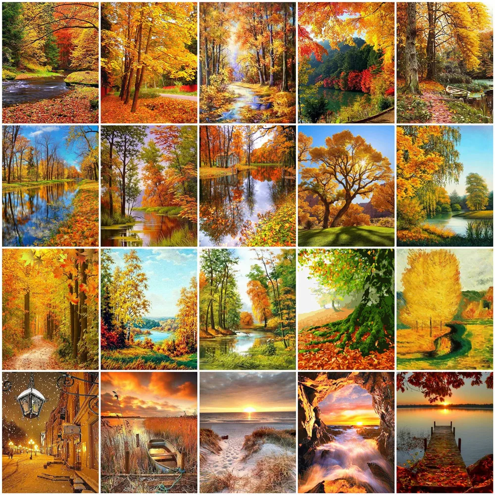 HUACAN Painting By Numbers Autumn Scenery Drawing On Canvas 