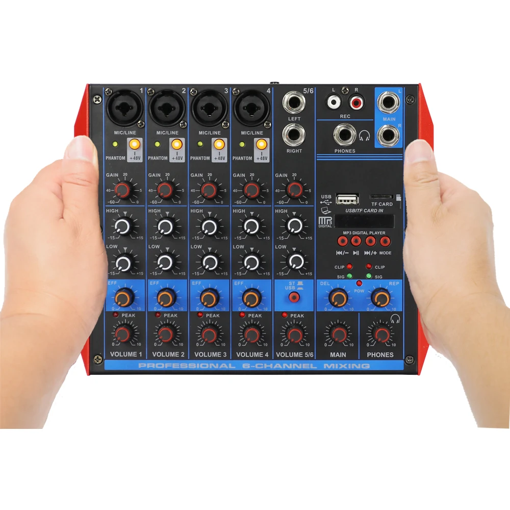 

MiCWL YAMAH Mini 6-Channel Computer Laptop Live Audio Card DJ Karaoke Mixer Mixing Console Bluetooth 48V USB Power MG6-USB