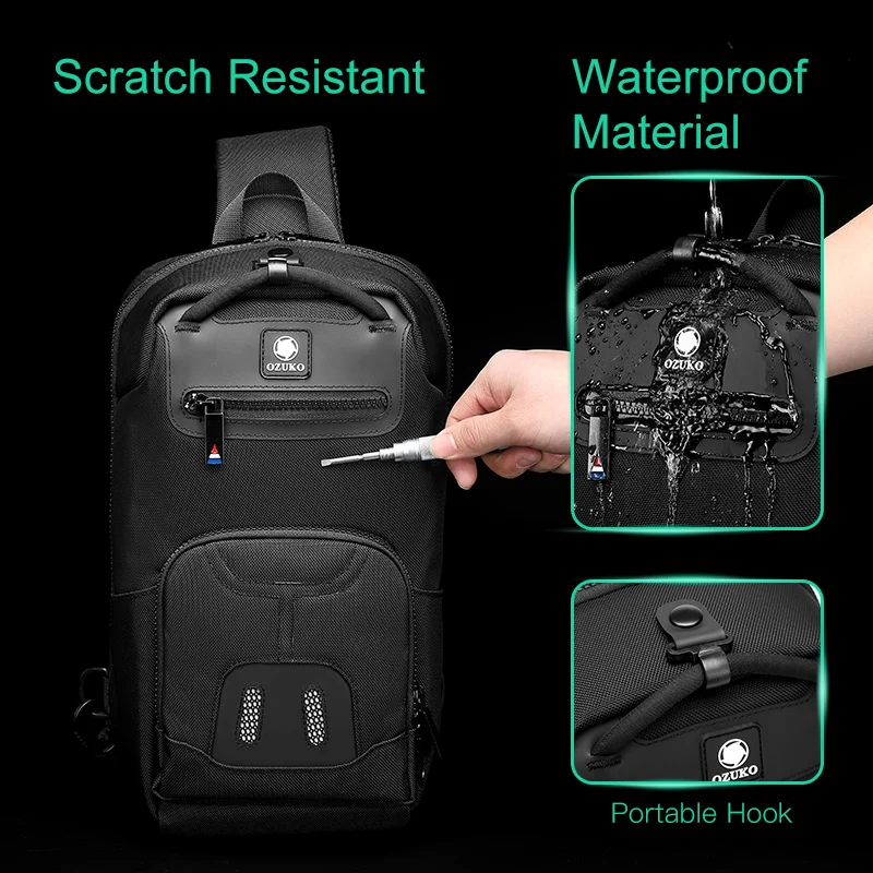 Ozuko Multi Pocket Mannen Borst Zak Waterdichte Schoudertas Voor Tiener Kwaliteit Mannelijke Messenger Bag Mannen Usb Travel Crossbody tassen